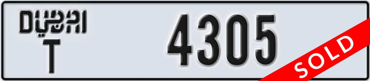 dubai License Plate Number 4305 Code T