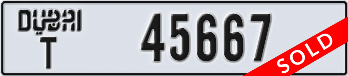 dubai License Plate Number 45667 Code T