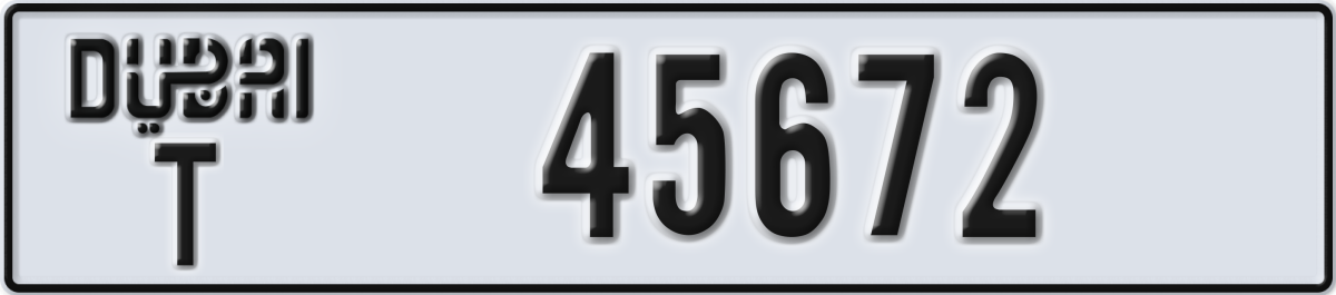 dubai License Plate Number 45672 Code T