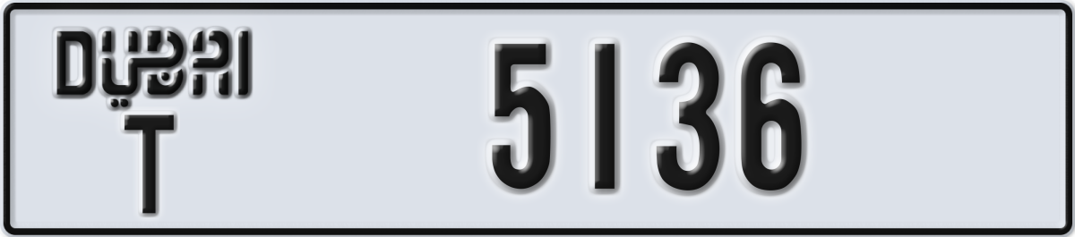 dubai License Plate Number 5136 Code T