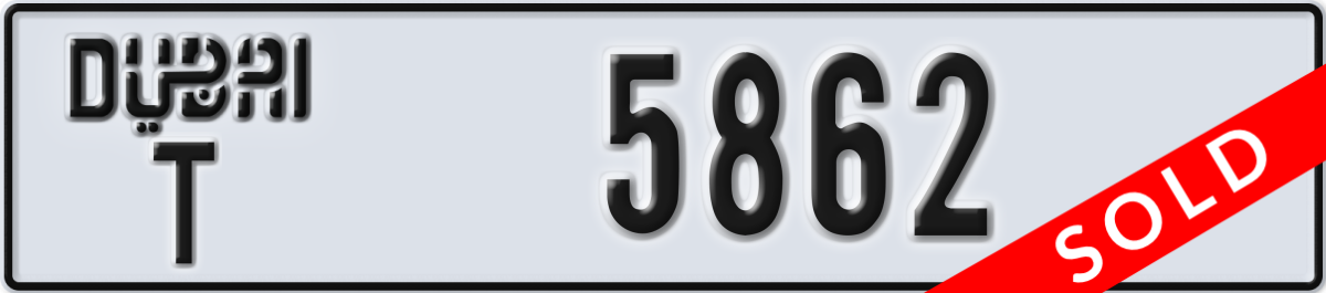 dubai License Plate Number 5862 Code T
