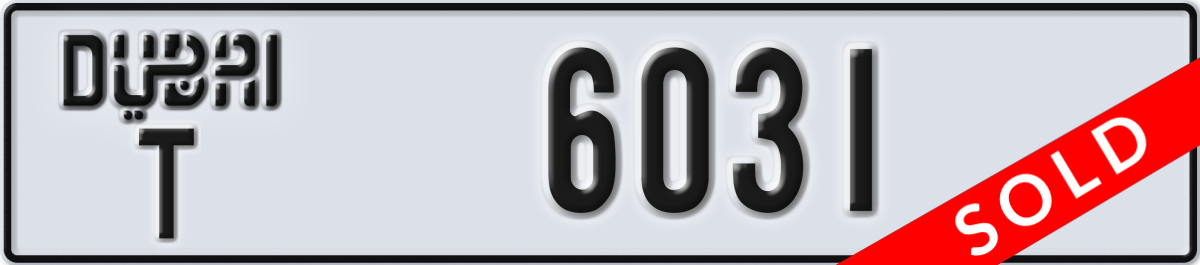 dubai License Plate Number 6031 Code T