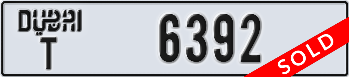 dubai License Plate Number 6392 Code T
