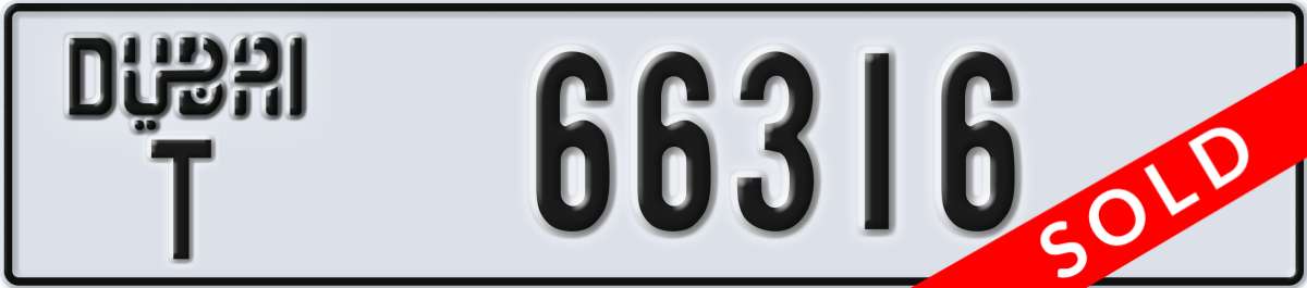 dubai License Plate Number 66316 Code T