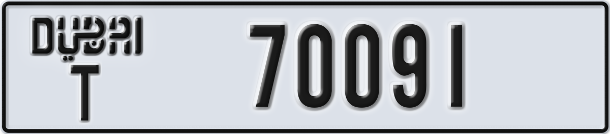 dubai License Plate Number 70091 Code T