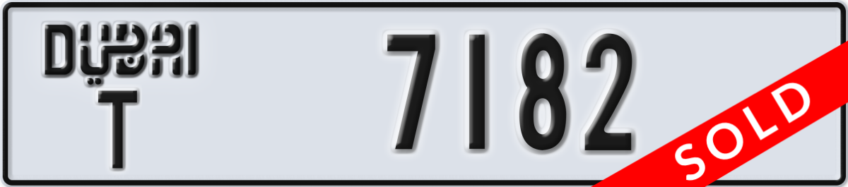 dubai License Plate Number 7182 Code T
