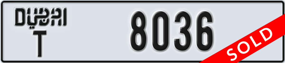 dubai License Plate Number 8036 Code T