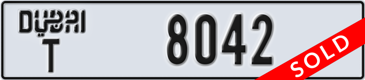 dubai License Plate Number 8042 Code T