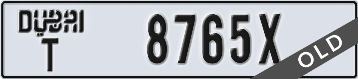 dubai License Plate Number 8765X Code T