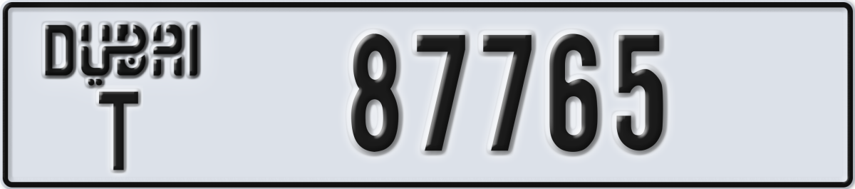 dubai License Plate Number 87765 Code T