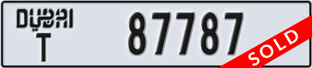 dubai License Plate Number 87787 Code T