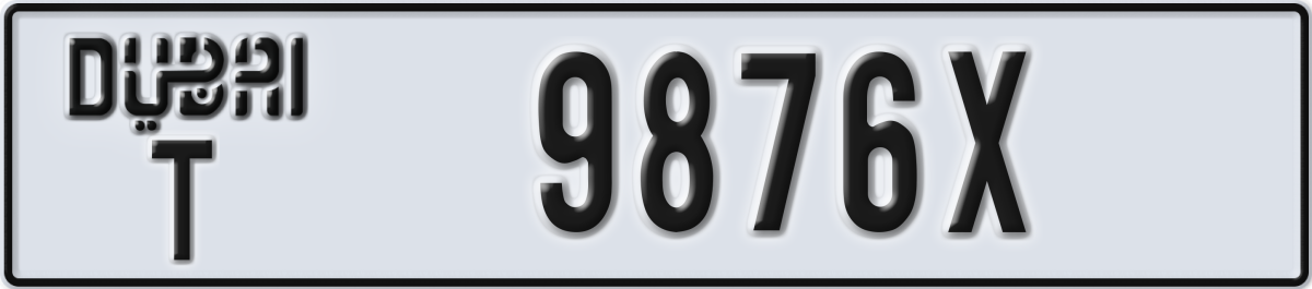 dubai License Plate Number 9876X Code T