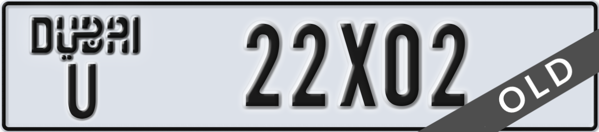 dubai License Plate Number 22X02 Code U