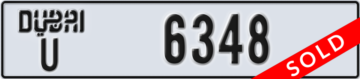 dubai License Plate Number 6348 Code U
