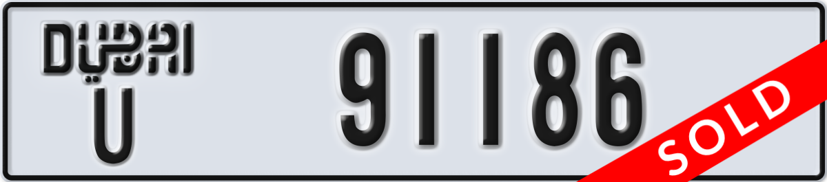 dubai License Plate Number 91186 Code U