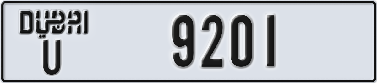 dubai License Plate Number 9201 Code U