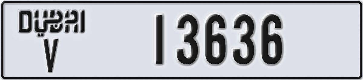 dubai License Plate Number 13636 Code V
