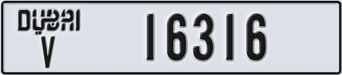dubai License Plate Number 16316 Code V