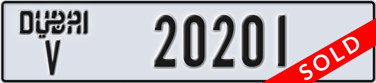 dubai License Plate Number 20201 Code V