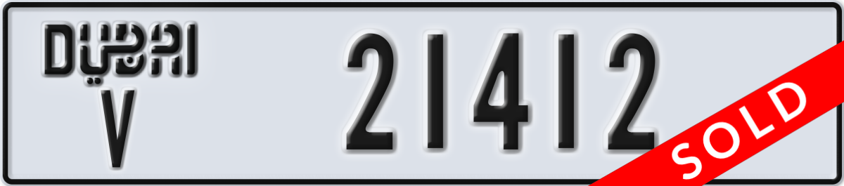 dubai License Plate Number 21412 Code V