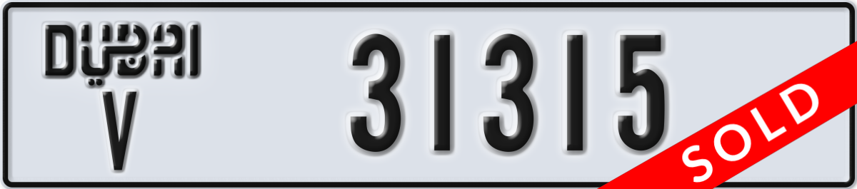 dubai License Plate Number 31315 Code V