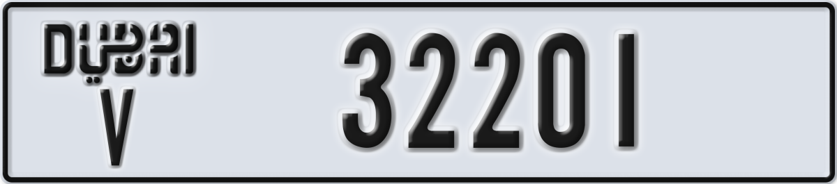 dubai License Plate Number 32201 Code V