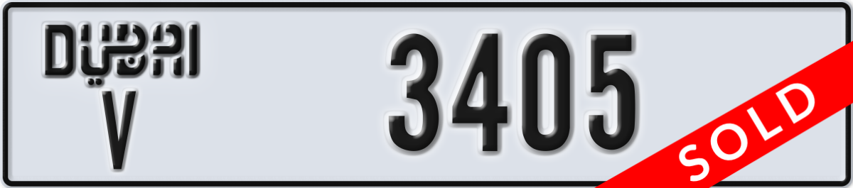 dubai License Plate Number 3405 Code V