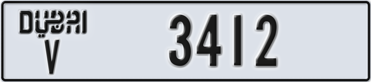 dubai License Plate Number 3412 Code V