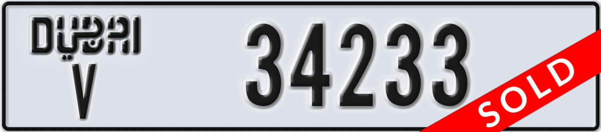 dubai License Plate Number 34233 Code V