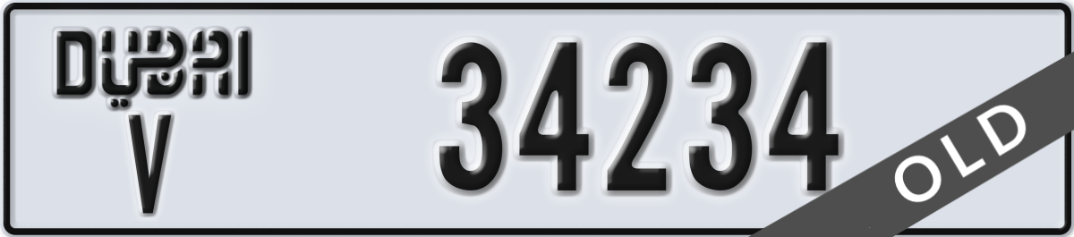 dubai License Plate Number 34234 Code V