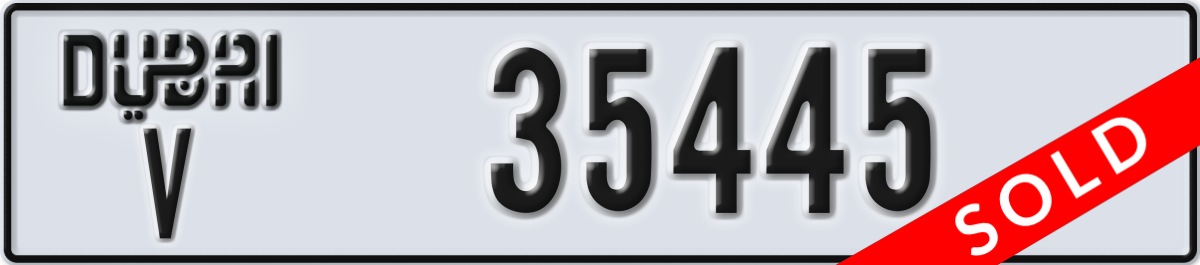 dubai License Plate Number 35445 Code V