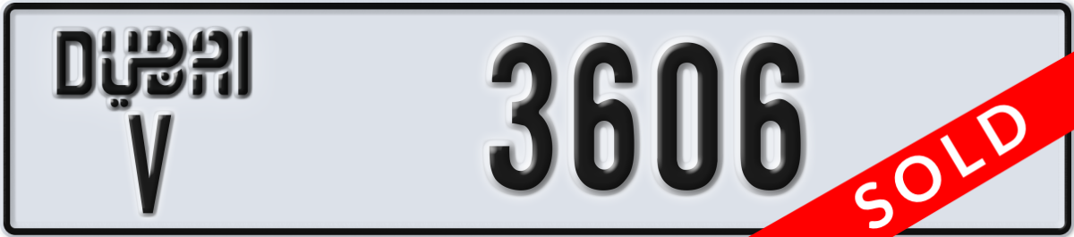 dubai License Plate Number 3606 Code V