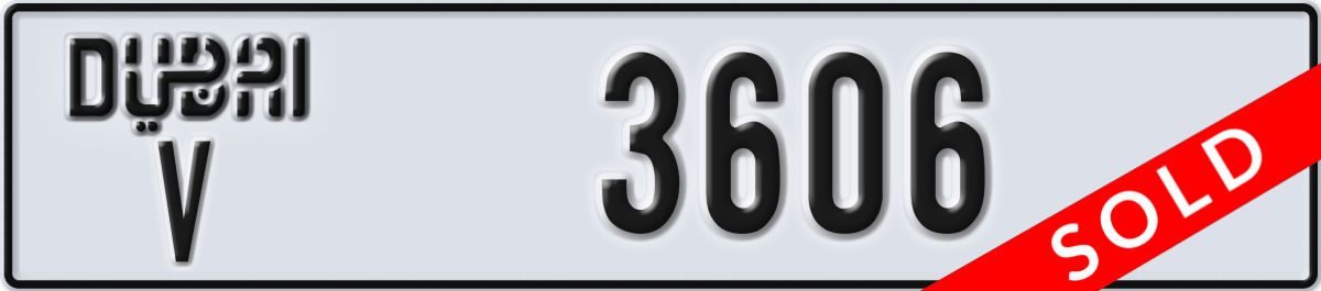 dubai License Plate Number 3606 Code V