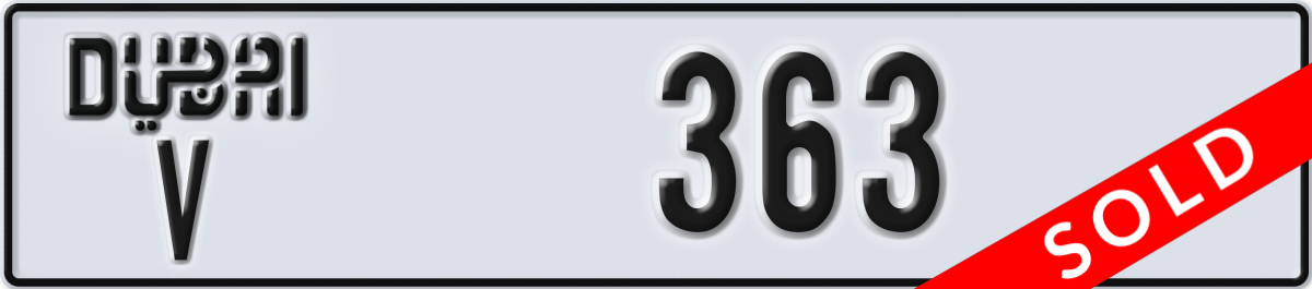 dubai License Plate Number 363 Code V