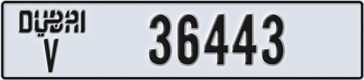 dubai License Plate Number 36443 Code V