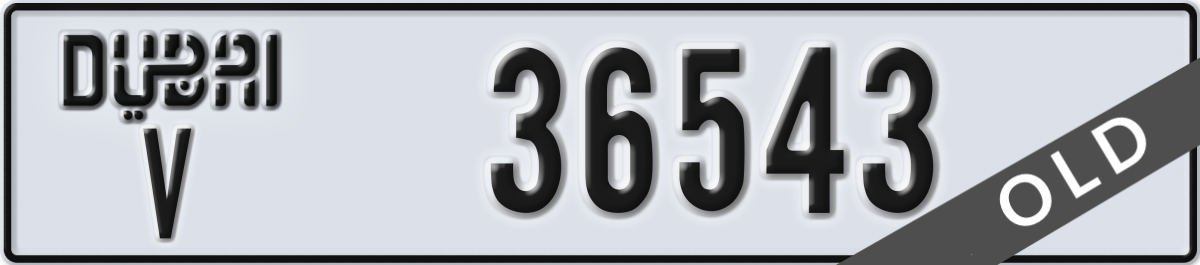 dubai License Plate Number 36543 Code V