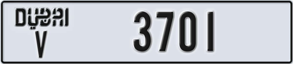 dubai License Plate Number 3701 Code V