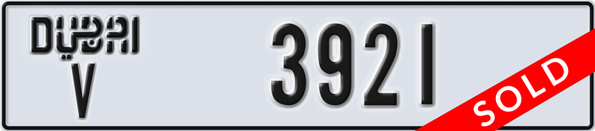 dubai License Plate Number 3921 Code V