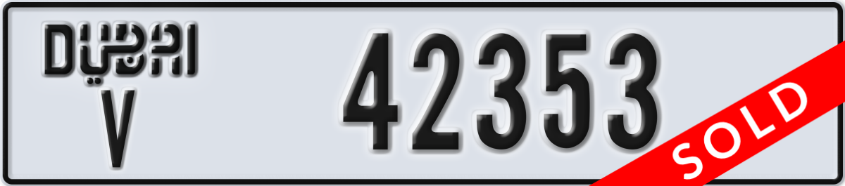 dubai License Plate Number 42353 Code V
