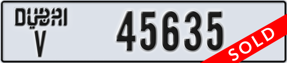 dubai License Plate Number 45635 Code V
