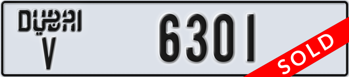 dubai License Plate Number 6301 Code V