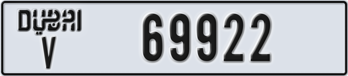 dubai License Plate Number 69922 Code V