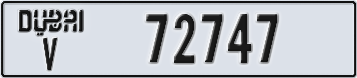 dubai License Plate Number 72747 Code V