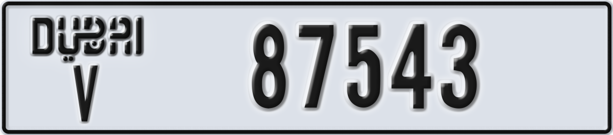 dubai License Plate Number 87543 Code V