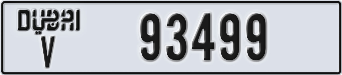 dubai License Plate Number 93499 Code V
