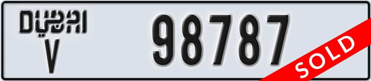 dubai License Plate Number 98787 Code V
