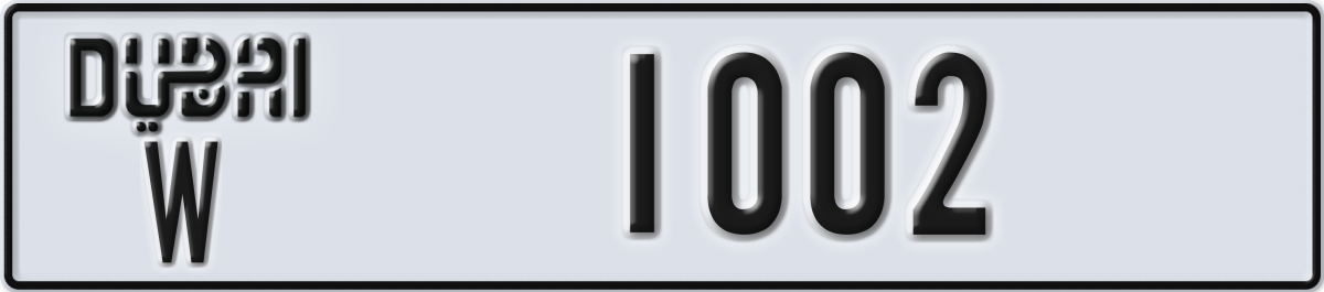 dubai License Plate Number 1002 Code W