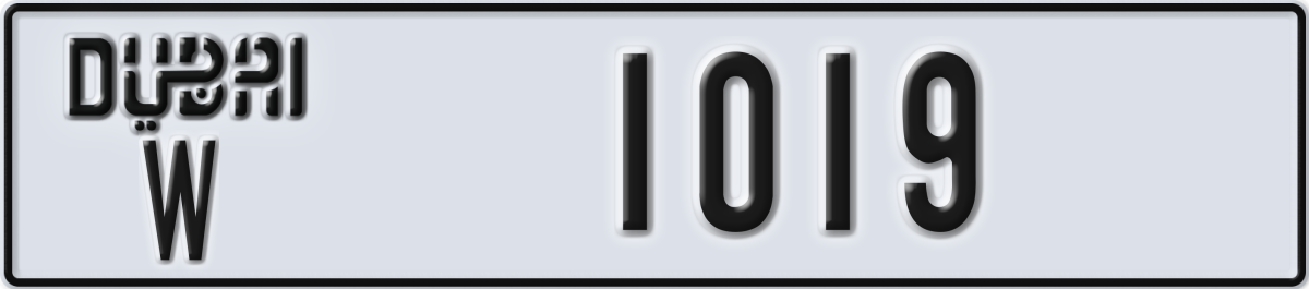 dubai License Plate Number 1019 Code W