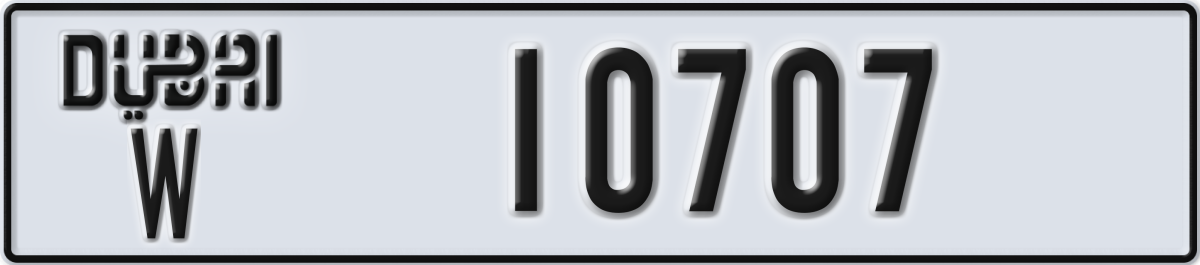dubai License Plate Number 10707 Code W