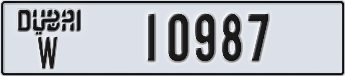 dubai License Plate Number 10987 Code W